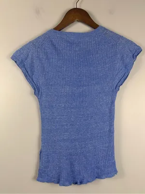 J. Crew blue Cap-sleeve crewneck sweater T-shirt in merino-linen blend size S thumbnail 4