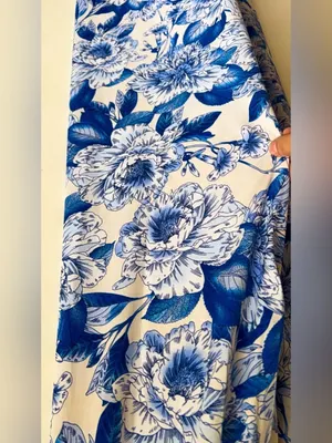 Veronica M Blue White Floral High Rise Flare Pants Bell Bottom Yoga Stretch thumbnail 7