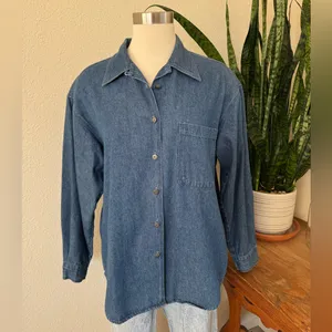 Vintage Denim‎ Shirt 90s Western boho Button Down Floral Detail button medium thumbnail 8