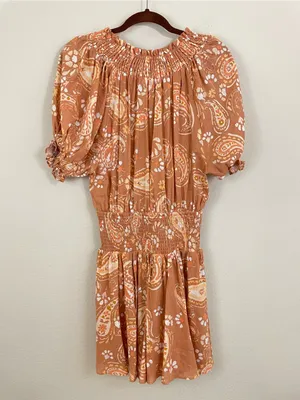 Sabo Skirt Iliana‎ Paisley Smocked Waist Puff Sleeve Mini Dress Size XS thumbnail 6