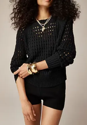 J. Crew Womens Black Pointelle Open Knit Sweater Small Bz498 thumbnail 1