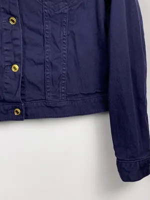 Michael Kors Denim Jacket Womens M Dark Blue Stretch Trucker Button Front thumbnail 7