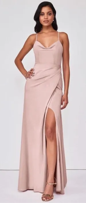 ✨Azazie Eilish Stretch Dusty Rose A-Line Pleated Stretch Chiffon Sz A2 Dress✨ thumbnail 1