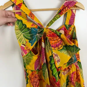 Farm Rio Yellow Beaks & Bananas Cotton Maxi Dress Small Tropical Toucan Tiered‎ thumbnail 3