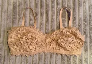 Aerie Tan Floral Lace Wireless Bralette Scalloped Trim XL Nude Boho Intimates thumbnail 1