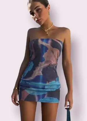Boutique Multi Color Abstract Dress Size Small thumbnail 1