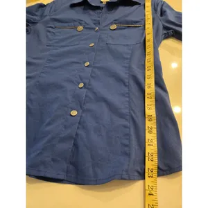 Anne Klein Royal Blue Utility Shirt Button Up Roll Tab Sleeve Zip Pocket Women S thumbnail 7