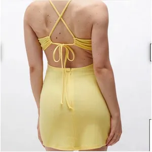 Pacsun Sun‎ Dress Size S Butter Yellow Strappy Back Mini Ribbed thumbnail 2