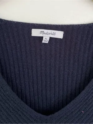 Madewell Woolside Pullover V-neck Sweater in Navy Blue XL Ribbed Texture Knit thumbnail 8