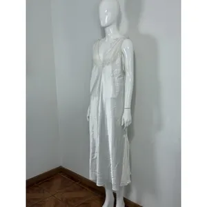 Oscar de la Renta Pink Label Women XL Satin Nightgown Long Robe Set Ivory Bridal thumbnail 3