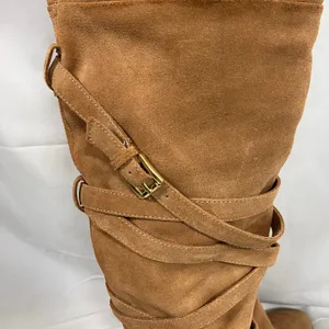 Sam Edelman Tan Suede OTK Boots 7 Leather‎ Heel Wrap Strap Tall Zip Buckle thumbnail 9