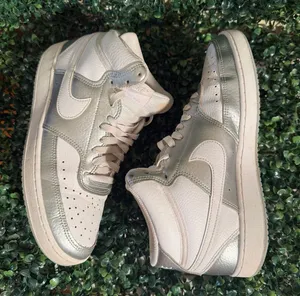 Nike Court Vision Mid - Women`s Sneaker Grey White Silver CD5436-108 size 9.5 thumbnail 1