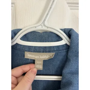 Woman Within Chambray Denim Cotton Chore Jacket Size 18/20 Pockets Barn Coat thumbnail 3