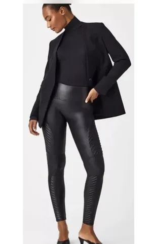 Spanx XL Black Faux Leather Moto shaping slimming Leggings Pull On Pants thumbnail 1