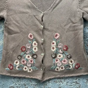 Vintage Casual Corner & Co. Embroidered Knit Floral Sweater Brown Large thumbnail 2