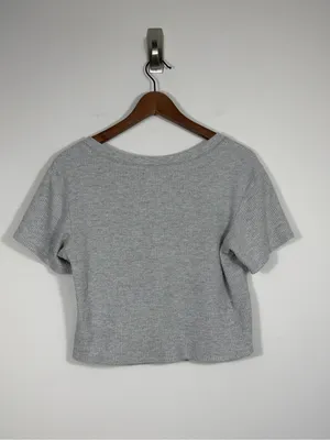 Abercrombie & Fitch Gray Waffle Knit Crop Henley Tee XS thumbnail 2