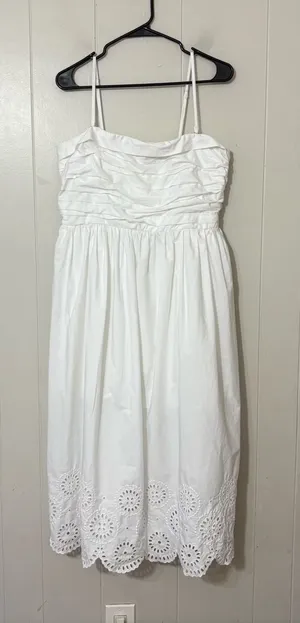 Abercrombie & Fitch White Eyelet Midi Dress L Cottagecore Smocked Pockets thumbnail 1
