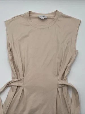 Evereve Sleeveless Cream Tie-Waist Midi Dress Cap Sleeves Size Small thumbnail 5