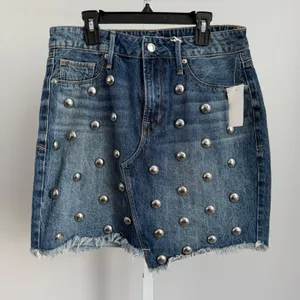 Good‎ American Cotton Rock Y2K Studded Asymmetrical Mini Skirt 6 Blue thumbnail 1