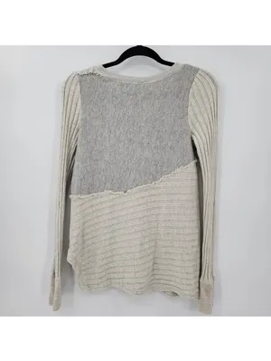 Anthropologie Saturday Sunday Woman’s M Mixed Knit Pullover Sweater Gray/Cream thumbnail 4