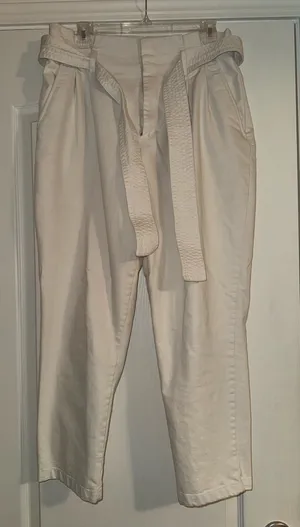 Target a new day High-Waist white cream Paperbag Pants with belt sash thumbnail 1