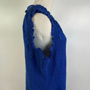 By Anthropologie Mock-Neck Textured Smocked Stretch Dress Blue Mini thumbnail 6