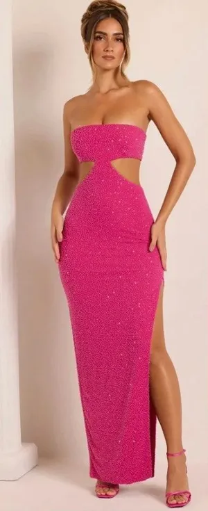 Oh Polly Embellished Cut Out Provence Maxi Dress in Fuchsia Size 12 thumbnail 1