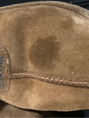 BearPaw Chestnut Suede Shearling Clog Slippers with Cream Cuff please see stain thumbnail 8