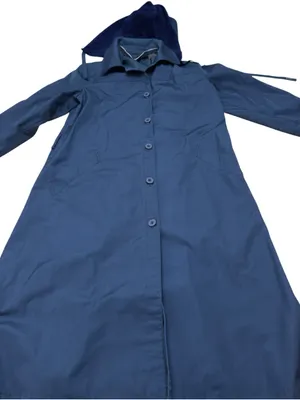 London Fog Womens 10 Reg Navy Blue Hooded Long Raincoat Button Front Trench Coat thumbnail 4