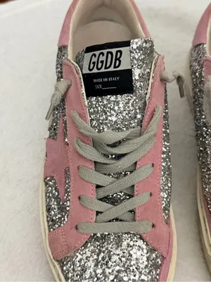 Golden Goose Hi Star Sneakers - Silver Glitter & Pink Suede Star (Size 38) thumbnail 2