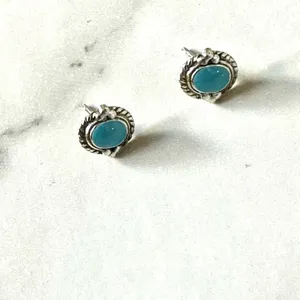 Silver tone blue post earrings thumbnail 5