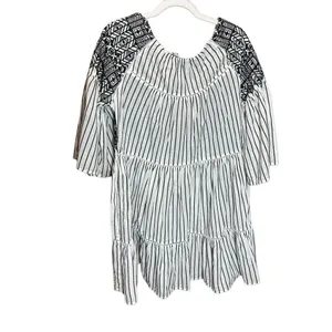 Free People Women's Boho Mini Lola Striped Dress White Black Tiered Embroidered‎ thumbnail 6