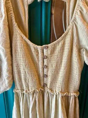 Free People Summer Picnic Mini Dress Smocked Babydoll Puff Sleeve Cottagecore XS thumbnail 3
