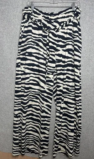 K. Jordan Large‎ Womens Pants Wide Leg Zebra Print Black White Loose Flowy thumbnail 1