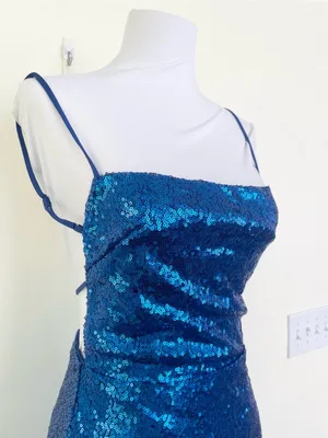 Lucy in The Sky Sequin Bodycon Dress in Blue S Small Open Back Strappy Mini thumbnail 6