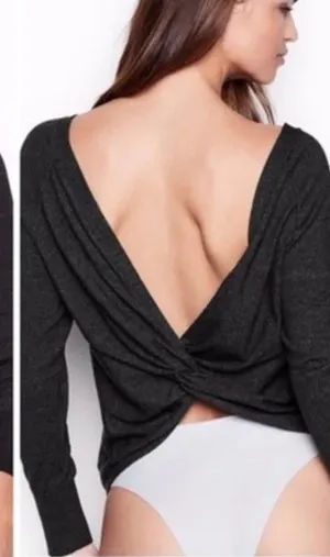 Victorias Secret Twist Open Back Grey Long Sleeve Top Size Medium thumbnail 1