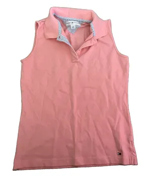 Tommy Hilfiger Polo Shirt Small Pink Cotton Preppy Sleeveless 90s Y2K Vtg Golf thumbnail 1