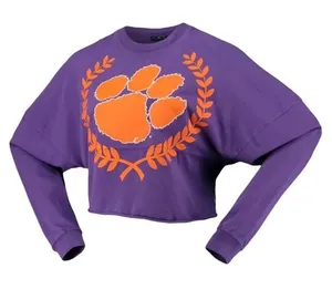 Womens Clemson Tigers Laurels Crop‎ Long Sleeve T-Shirt Spirit Jersey Sz SMALL thumbnail 1