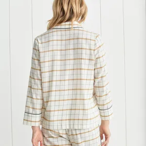 NWT‎ Jenni Kayne Flannel Pajama Top Ivory Plaid Small 100% Cotton Cozy Sleepwear thumbnail 2