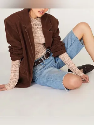 FREE PEOPLE NWT Paper Cut Vegan Suede Blazer / Brown Bear thumbnail 3