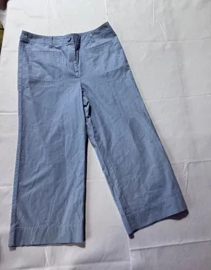 Talbots Womens Blue Cotton Wide Leg Crop Pants Size 14 Chambray Patch Pocket thumbnail 1
