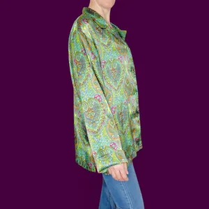 Vintage Y2K Victoria’s Secret Green Abstract Button Down Sleepwear Shirt thumbnail 5