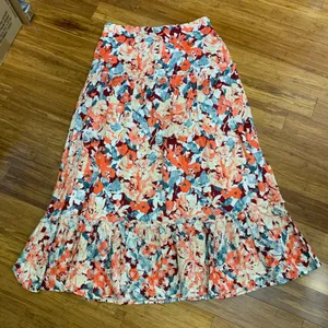 LUNA MOON Womens XL Floral Print Maxi Skirt Tiered Ruffle Hem‎ Cotton Blend NWT thumbnail 1