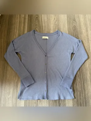 Abercrombie & Fitch Light Blue Waffle Knit Cardigan Size Small thumbnail 3