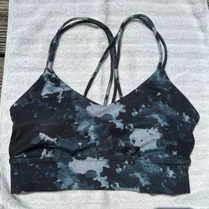 JoyLab Strappy Camo Blue, Grey, and Black Sports Bra thumbnail 1