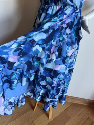 Soft Surroundings Blue Floral Wrap-Style Maxi Dress thumbnail 4