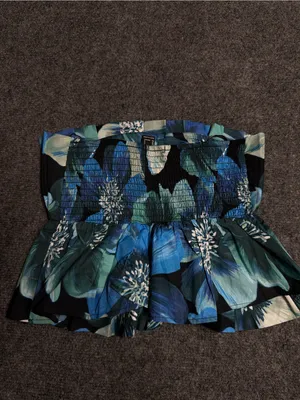 Forever21 Strapless Blue Floral Peplum Top thumbnail 2