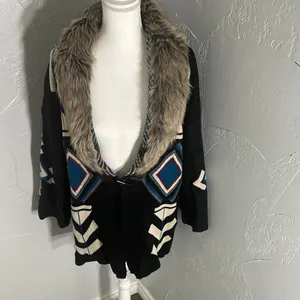 Steel Roses Aztec Cardigan | Faux Fur Collar | Boho Western . thumbnail 9