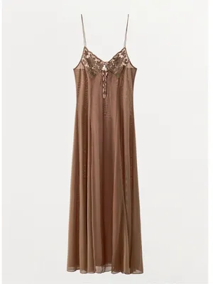 Zara NWT dusty pink Lace crochet bust Slip Maxi flowy mesh Dress thumbnail 8