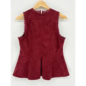 Alya Burgundy Faux‎ Suede Crochet Peplum Top Size Large Wine Red Whimsigoth thumbnail 5
